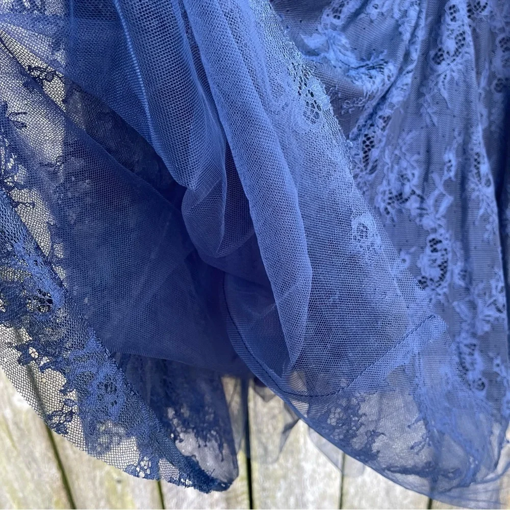 NWT Anthropologie Navy Blue Tulle Midi Skirt Flowy Flared Layered Mesh Size L